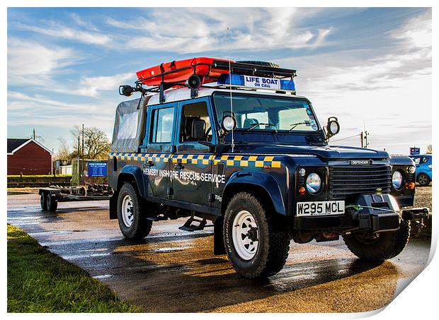 Hemsby Broads Rescue Landrover and Trailer Norfolk Print by James Taylor