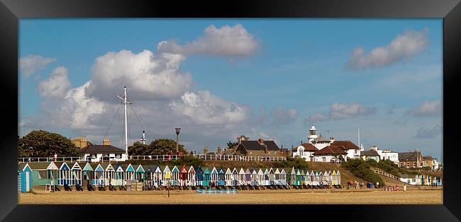 Southwold Beach Huts, Beacon and Lighthouse Framed Print by Bill Simpson