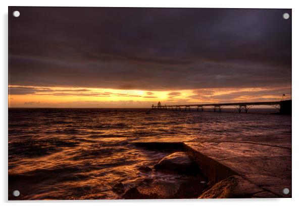 Clevedon Seafront Sunset Acrylic by Nigel Bangert