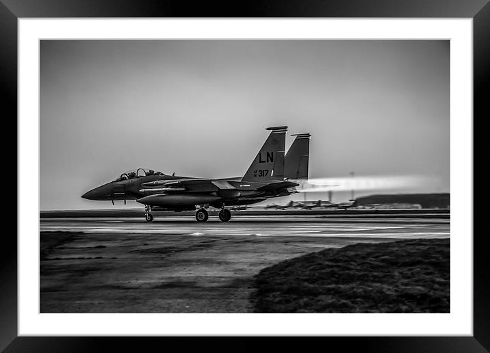 F-15E Strike Eagle Black and White Framed Mounted Print by P H