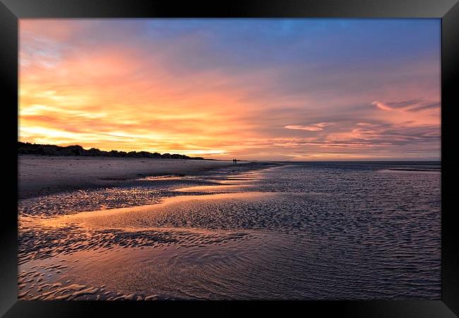 Sunset stroll on Wells beach Framed Print by Gary Pearson