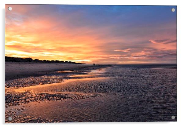 Sunset stroll on Wells beach Acrylic by Gary Pearson