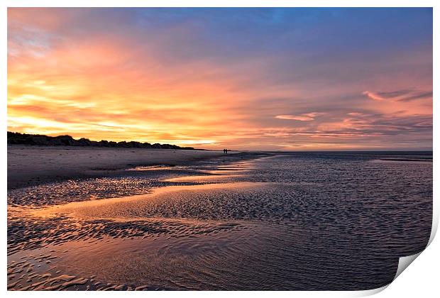 Sunset stroll on Wells beach Print by Gary Pearson