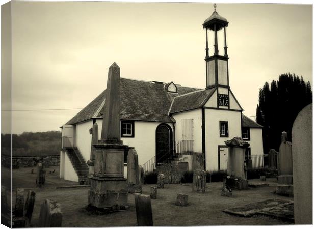 Dalserf Kirk and Graveyard Canvas Print by Bill Lighterness