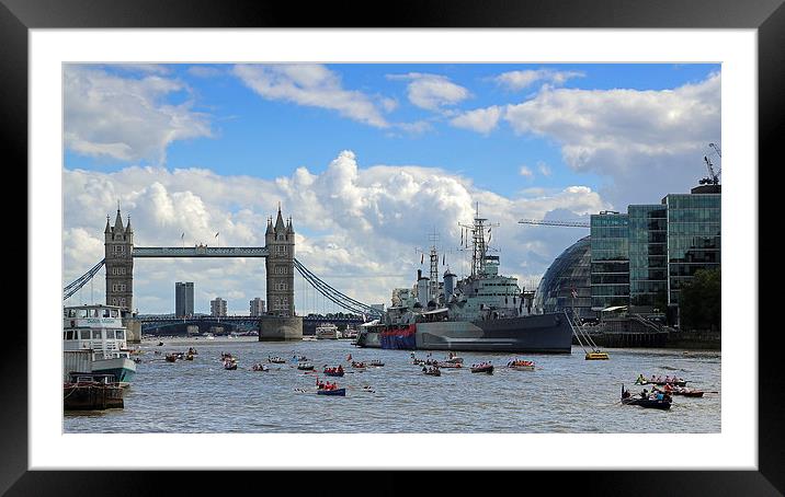 Great River Race at Tower Bridge Framed Mounted Print by Rob  Powell