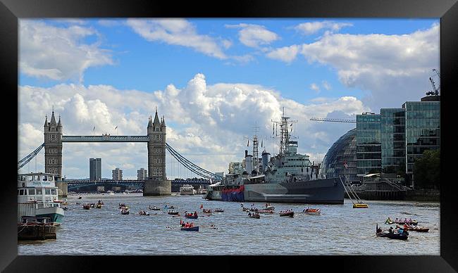 Great River Race at Tower Bridge Framed Print by Rob  Powell