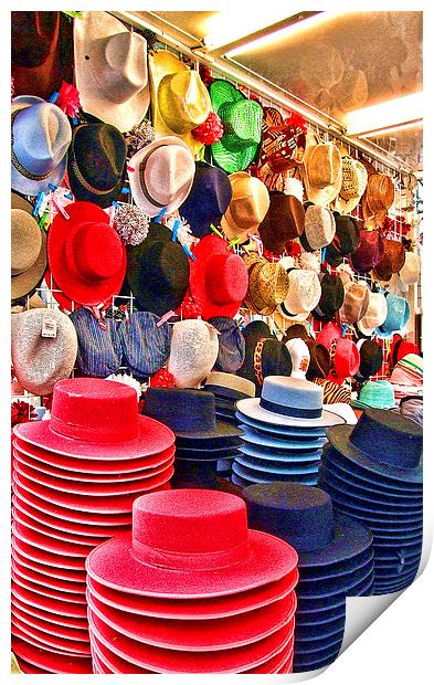 Traditional hats at Malaga feria Print by Adrian Wilkinson