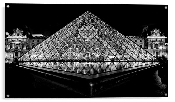Musée du Louvre at night Acrylic by Malcolm Smith
