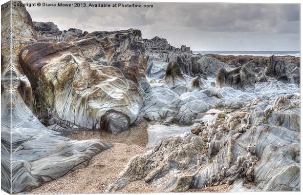 Woolacombe beach Rocks Canvas Print by Diana Mower