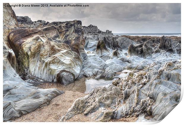 Woolacombe beach Rocks Print by Diana Mower