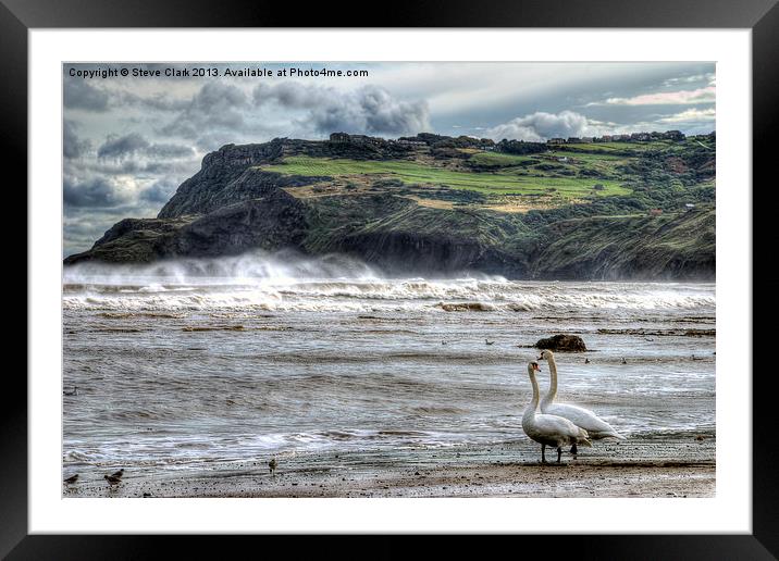 Swans on the Beach - Robin Hoods Bay Framed Mounted Print by Steve H Clark