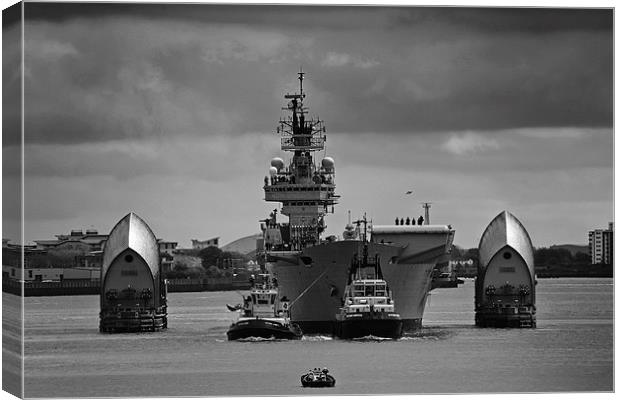 HMS Illustrious at Thames Barrier Canvas Print by Rob  Powell