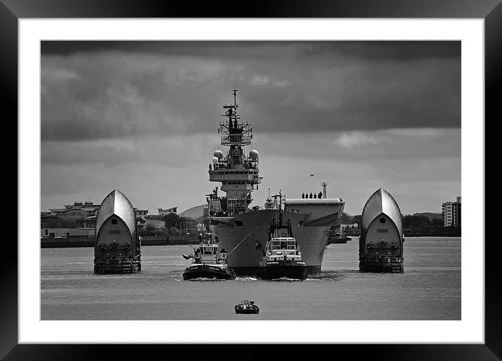 HMS Illustrious at Thames Barrier Framed Mounted Print by Rob  Powell