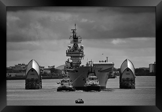 HMS Illustrious at Thames Barrier Framed Print by Rob  Powell