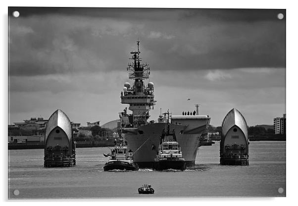 HMS Illustrious at Thames Barrier Acrylic by Rob  Powell