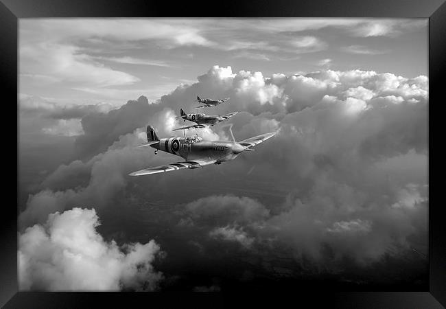 Spitfires among clouds black and white version Framed Print by Gary Eason