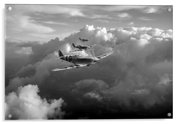Spitfires among clouds black and white version Acrylic by Gary Eason