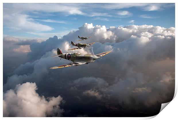 Spitfires among clouds Print by Gary Eason