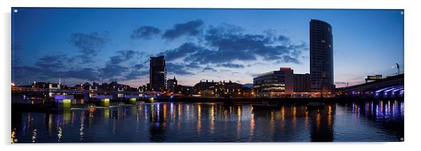 Belfast waterfront at blue hour Acrylic by Vivienne Beck