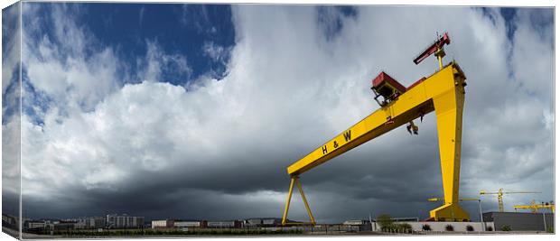 Belfast thunderstorm at the cranes Canvas Print by Vivienne Beck
