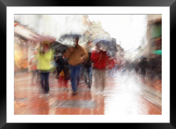 Dublin, scurrying in the rain Framed Mounted Print by Vivienne Beck