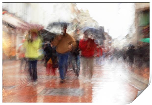 Dublin, scurrying in the rain Print by Vivienne Beck