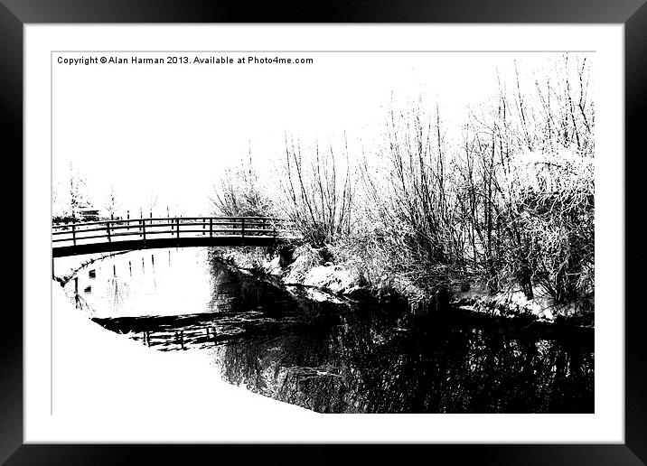 Bridge and Stream Winter Scene Framed Mounted Print by Alan Harman