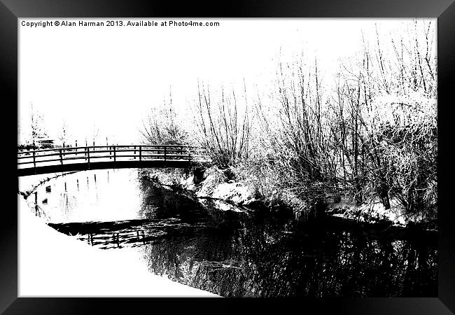 Bridge and Stream Winter Scene Framed Print by Alan Harman