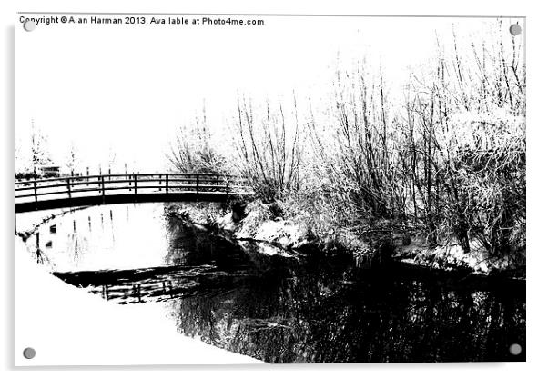 Bridge and Stream Winter Scene Acrylic by Alan Harman