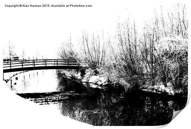 Bridge and Stream Winter Scene Print by Alan Harman