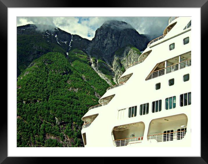 Cruise ship in the Fjord Framed Mounted Print by Bill Lighterness