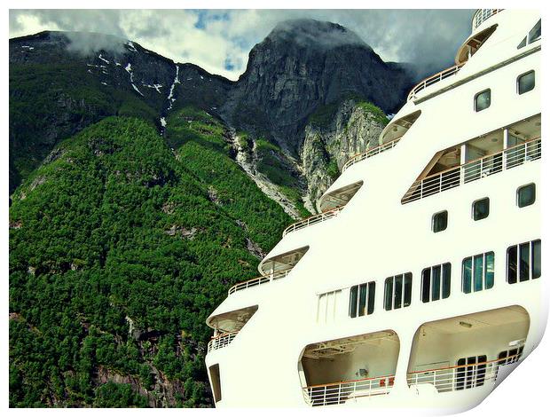 Cruise ship in the Fjord Print by Bill Lighterness
