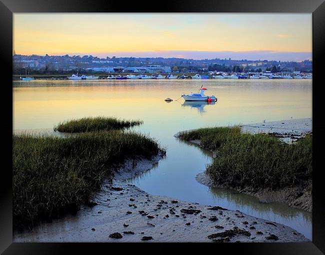 River Medway, Yacht, Sunset Framed Print by Robert Cane