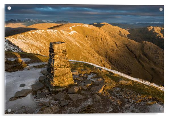 Old Man Of Coniston Summit Sunrise Acrylic by James Grant