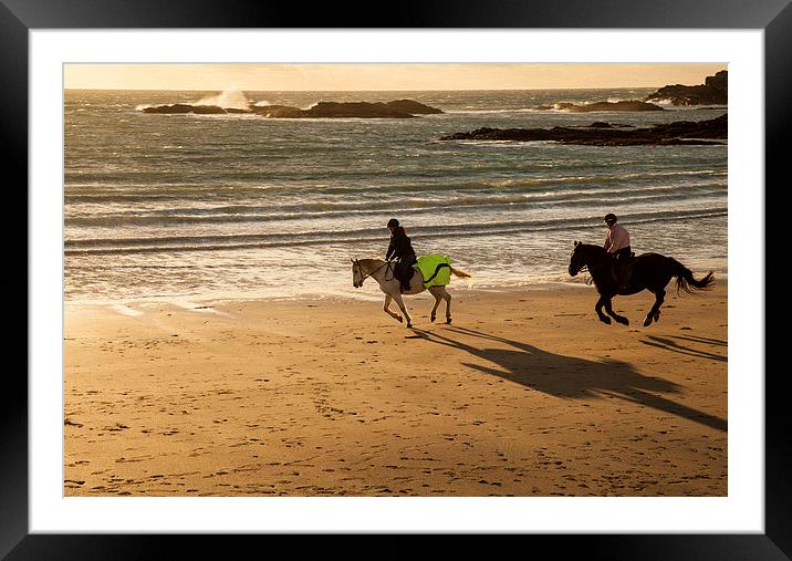 Horse riders at sunset Framed Mounted Print by Gail Johnson