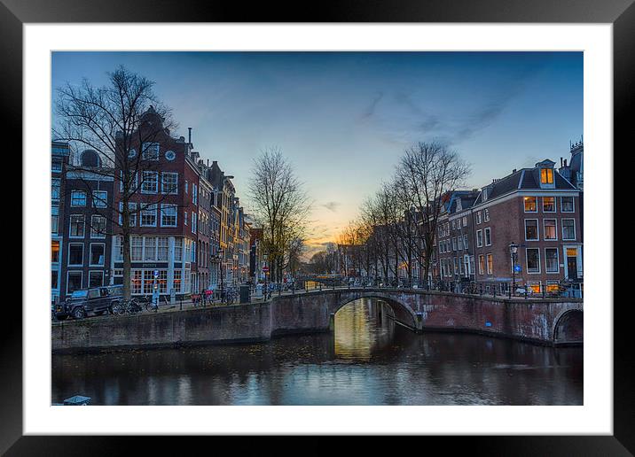 Twilight in Amsterdam Framed Mounted Print by Ann Garrett