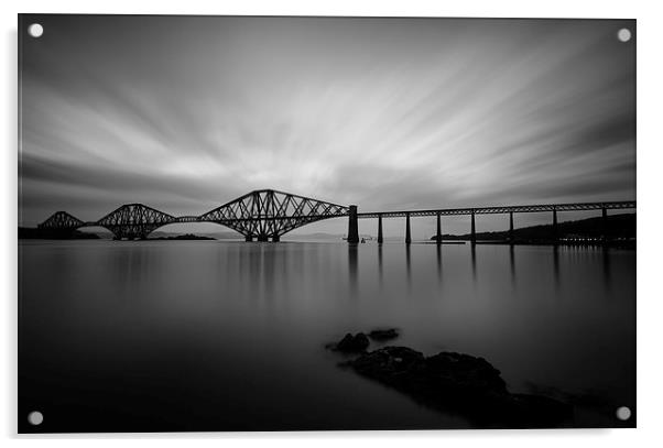 Forth Bridge Black & White Acrylic by Andy Redhead