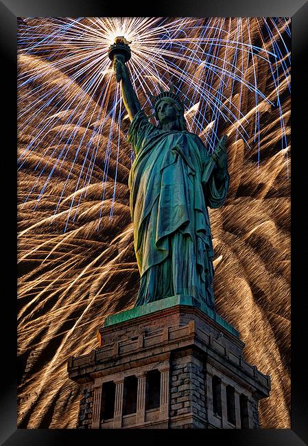 Liberty Fireworks Framed Print by Steve Purnell