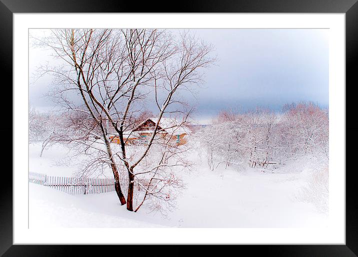 Winter Wonderland. Village under the Snow. Russia Framed Mounted Print by Jenny Rainbow