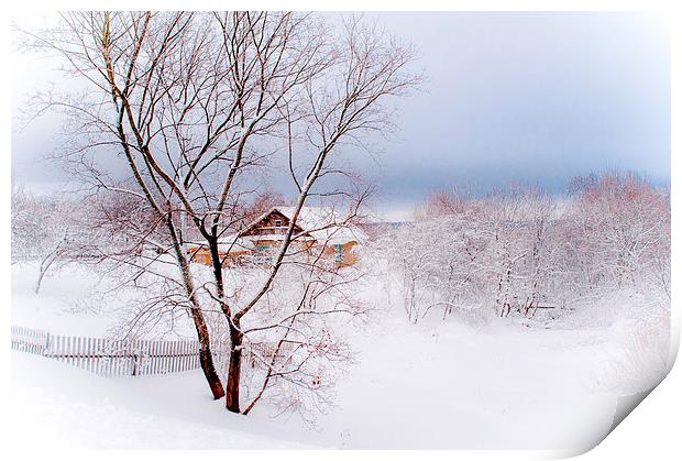 Winter Wonderland. Village under the Snow. Russia Print by Jenny Rainbow
