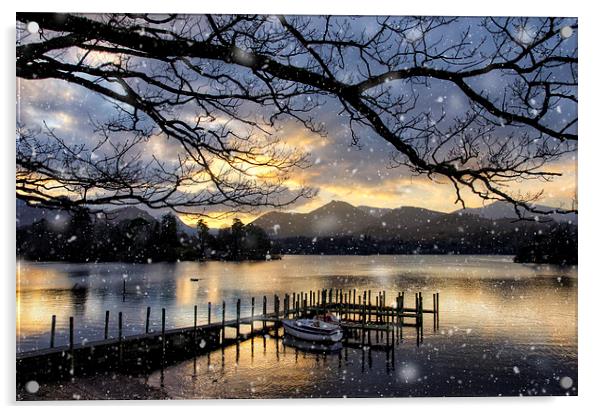 Christmas Sunset at Derwentwater Acrylic by Gary Kenyon