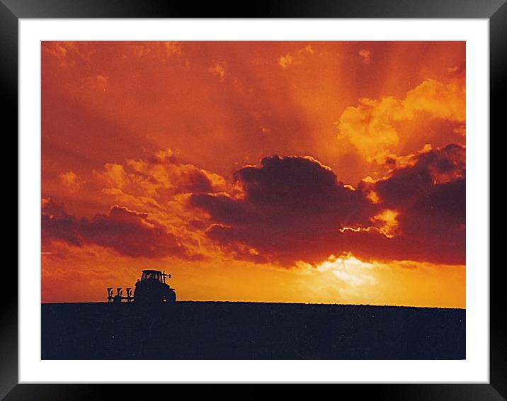 Sunset Ploughing in Caradon Framed Mounted Print by Roger Upton