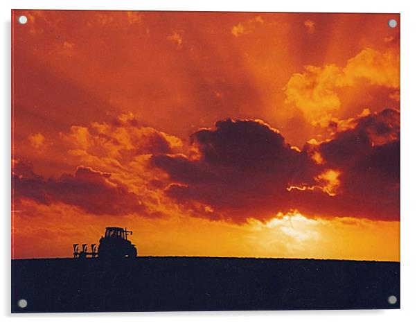 Sunset Ploughing in Caradon Acrylic by Roger Upton