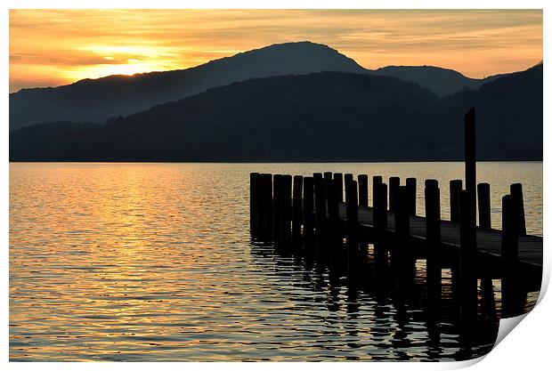 The sun goes down at Coniston Print by Gary Kenyon