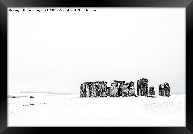 Stonehenge in Snow Framed Print by Sharpimage NET