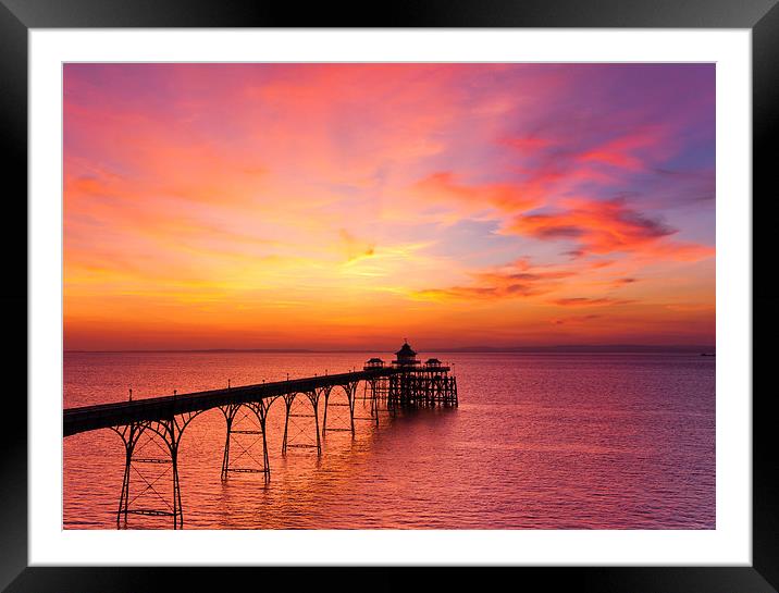 Clevedon Pier, UK, Sunset colours Framed Mounted Print by Daugirdas Racys