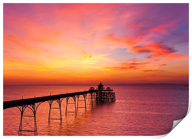 Clevedon Pier, UK, Sunset colours Print by Daugirdas Racys