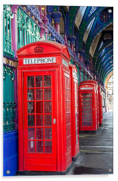 Red Telephone Boxes Acrylic by Philip Pound