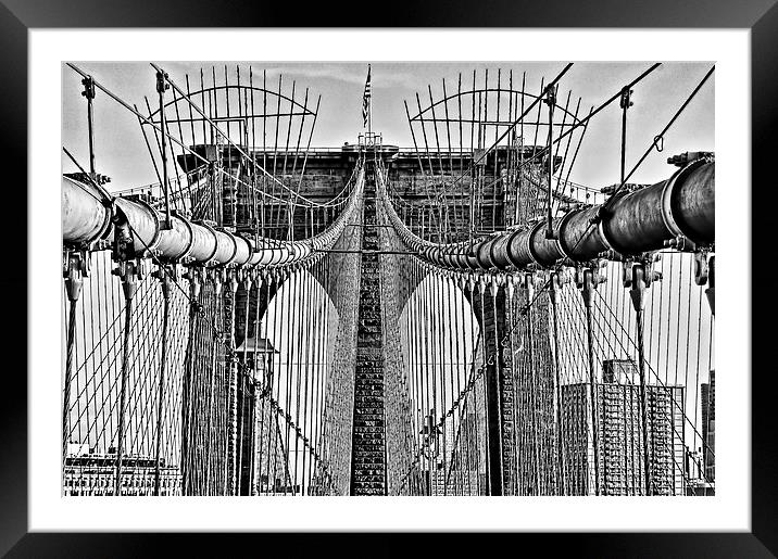 Brooklyn Bridge 3 Mono Framed Mounted Print by Steve Purnell