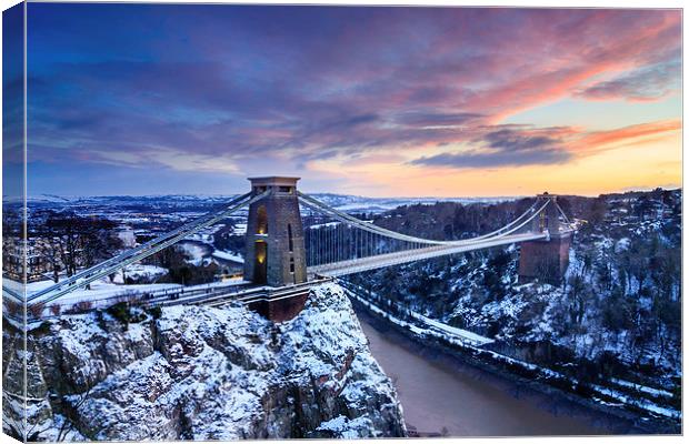 Clifton Bridge, Bristol, UK, Dusk, Winter Canvas Print by Daugirdas Racys